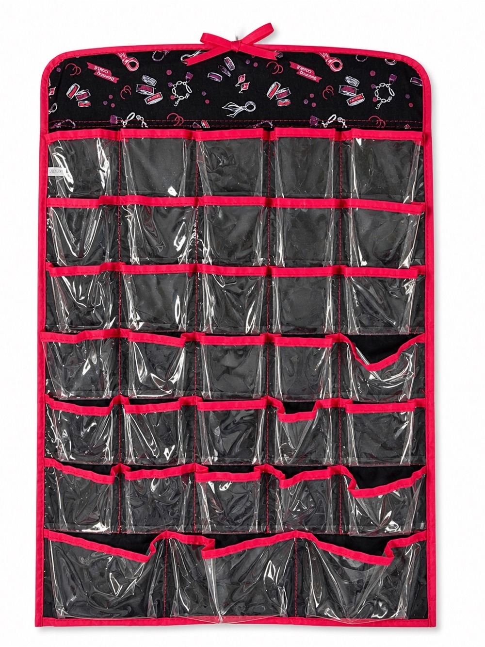 Charming Charlie Black and Red Clear Pocket Hanging Jewelry Organizer